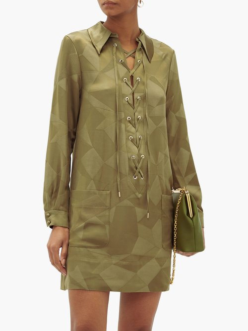 Racil Sahara Aprilia Lace-up Satin Mini Dress Khaki - 70% Off Sale