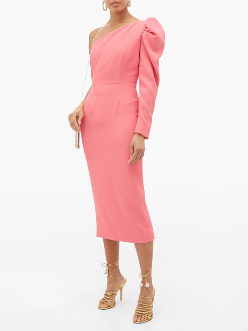 Racil Gaia One-shoulder Puff-sleeve Crepe Dress Pink - 60% Off Sale