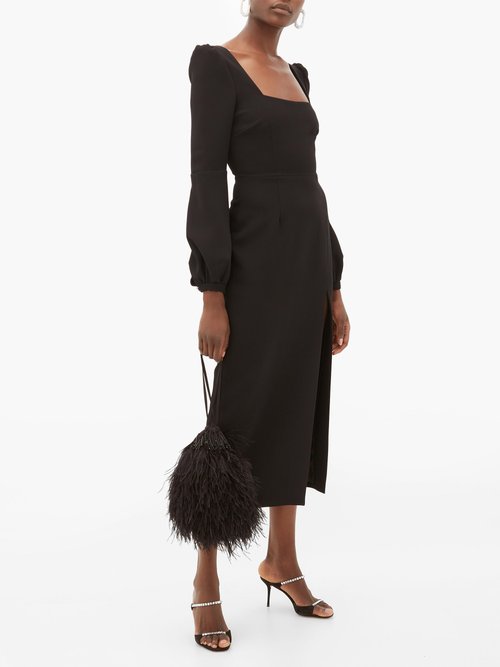 Buy Racil Giada Balloon-sleeve Square-neck Crepe Dress Black online - shop best Racil clothing sales