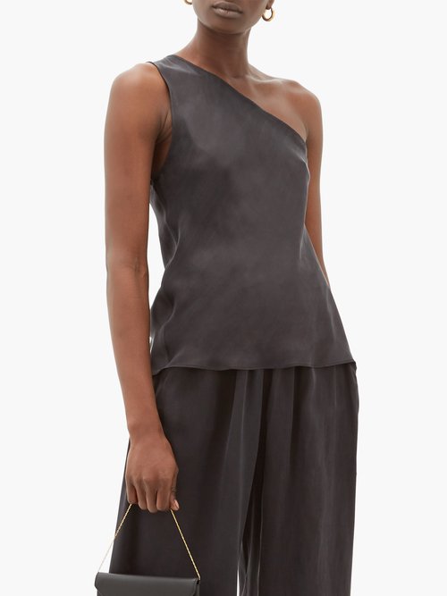 Worme The One Shoulder Silk Tank Top Black - 50% Off Sale