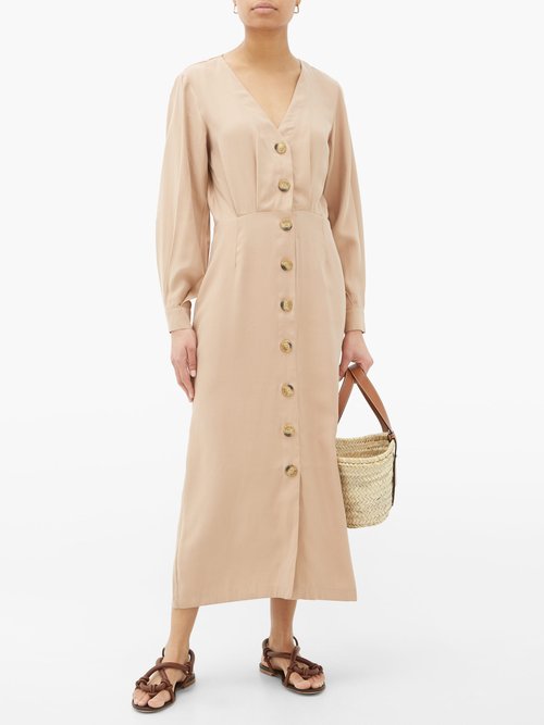Buy Haight Camila Pleated Midi Dress Tan online - shop best Haight clothing sales