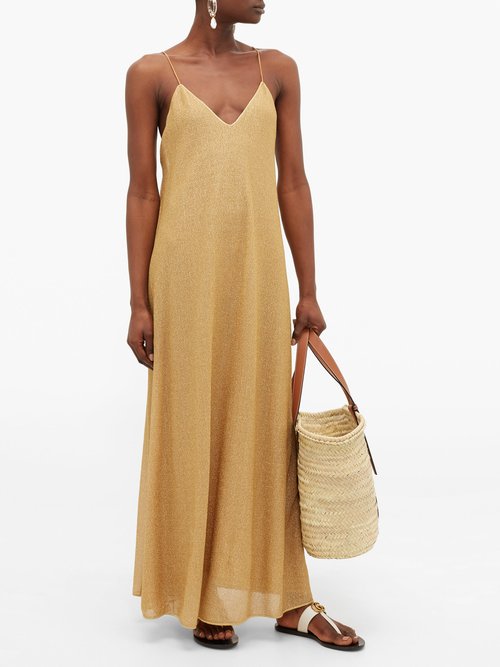 Oséree Lumiere Lamé Slip Dress Gold - 30% Off Sale