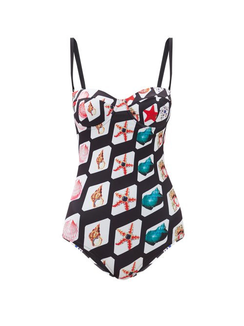 Sicilia Shell Tornado-print Strapless Swimsuit