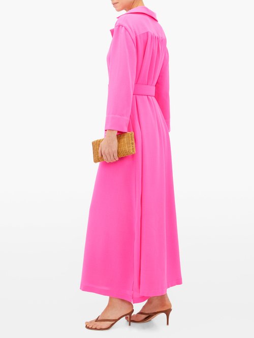 Marta Ferri Belted Wool-crepe Maxi Dress Fuchsia - 60% Off Sale