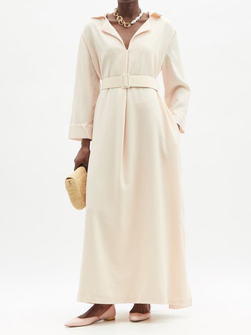 Marta Ferri Belted Wool-crepe Dress Cream
