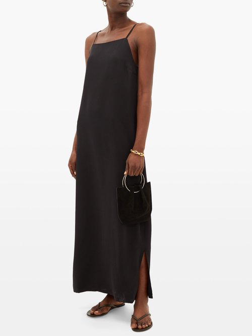 Buy La Collection Maricella Square-neck Silk-crepe Slip Dress Black online - shop best La Collection clothing sales