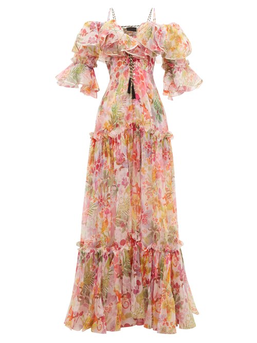 Dundas - Ruffled Pleated Floral-print Silk-organza Dress Multi