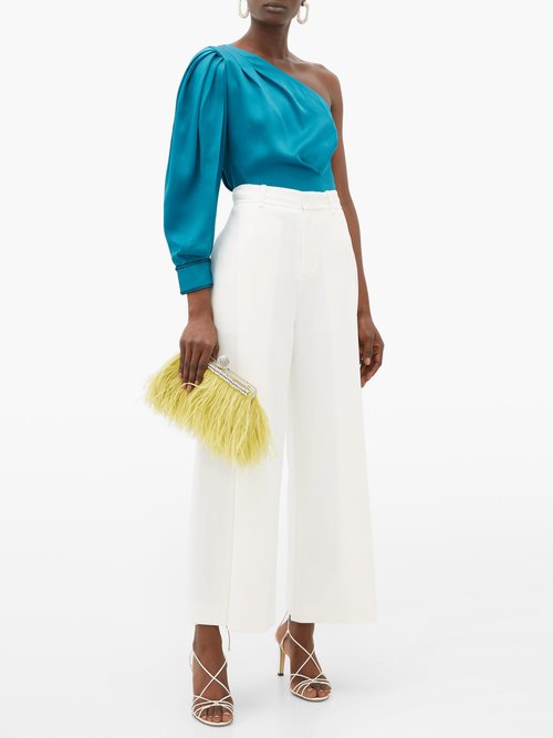 Peter Pilotto Pleated One-shoulder Satin Top Blue - 70% Off Sale