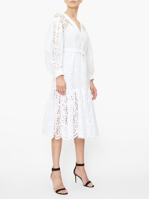 Buy Carolina Herrera Broderie-anglais Tiered Poplin Dress White online - shop best Carolina Herrera clothing sales