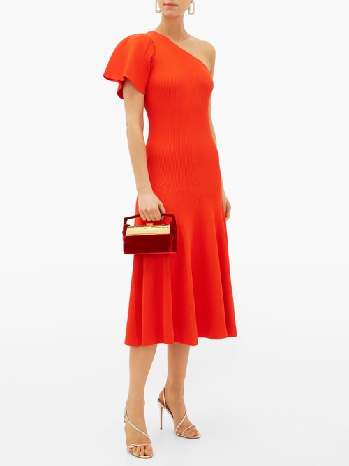 Carolina Herrera One-sleeve Ribbed Midi Dress Red - 60% Off Sale