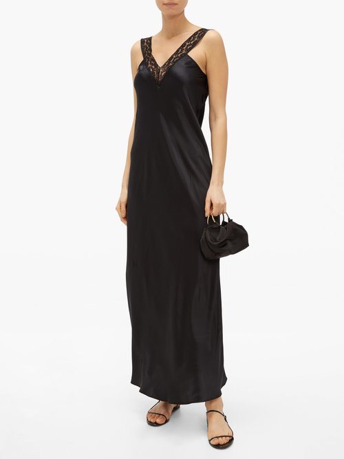 Ryan Roche V-neck Lace-trimmed Silk Slip Dress Black - 70% Off Sale