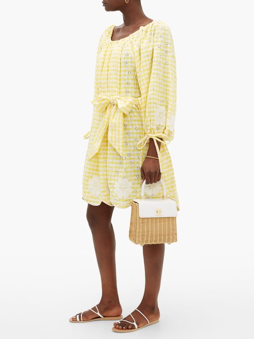 Innika Choo Frida Wailes Gingham Cotton Dress Yellow Print - 30% Off Sale