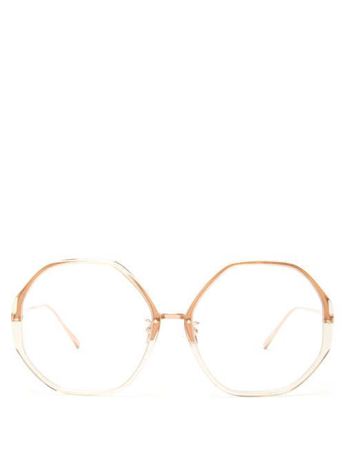 Linda Farrow - Oversized Hexagonal Titanium Glasses - Womens - White Gold