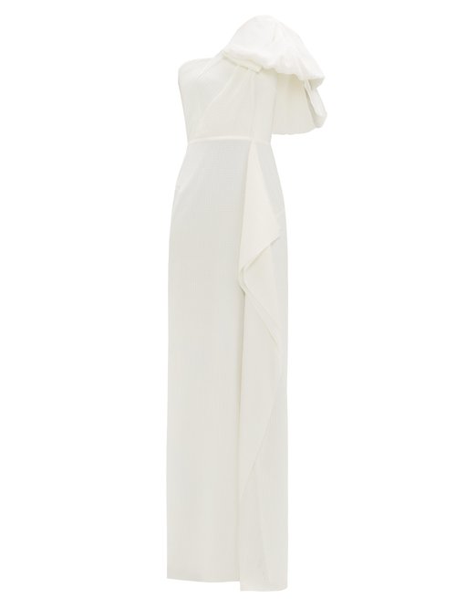 Roland Mouret – Belhaven Bow-shoulder Silk-cloqué Gown White