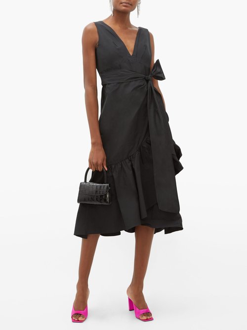 Rebecca Taylor Ruffled Taffeta Wrap Dress Black - 60% Off Sale