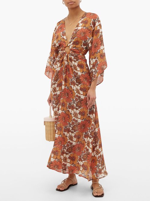Dodo Bar Or Shelly Cut-out Floral-print Dress Brown Print