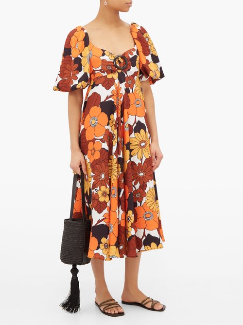 Dodo Bar Or Sweetheart-neckline Floral-print Dress Brown Print - 60% Off Sale