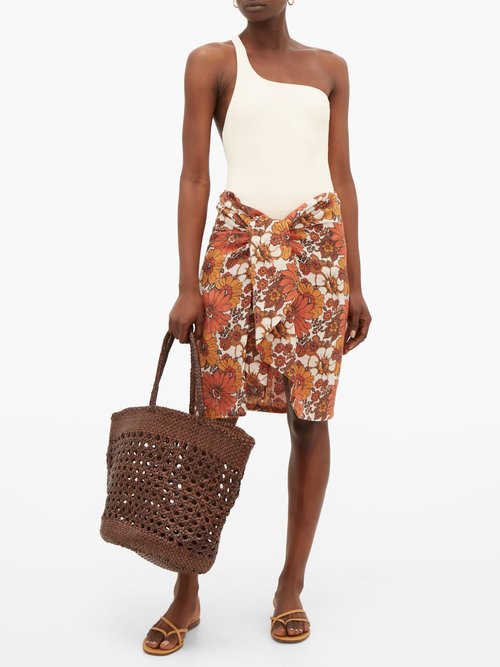 Dodo Bar Or Mosa Tie-front Floral-print Cotton Skirt Brown Print - 60% Off Sale