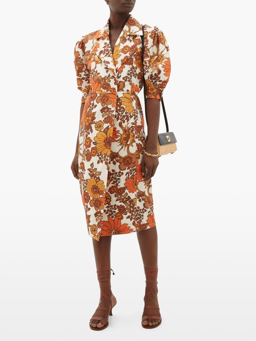 Dodo Bar Or Tata Floral-print Cotton-poplin Wrap Dress Brown Print - 60% Off Sale