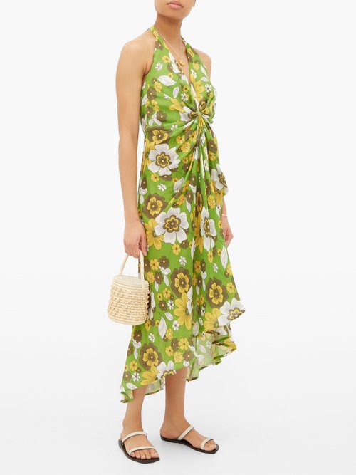 Dodo Bar Or Jennifer Gathered Floral-print Cotton Dress Green Print - 60% Off Sale