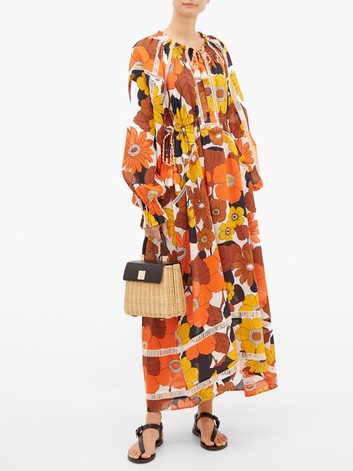 Dodo Bar Or Off-the-shoulder Floral-print Voile Maxi Dress Brown Print