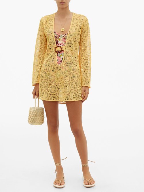 Dodo Bar Or Jane Cotton Crocheted-lace Mini Dress Yellow - 60% Off Sale