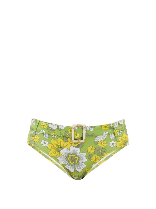 Dodo Bar Or - Lima Belted Floral-print Bikini Briefs Green Print Beachwear