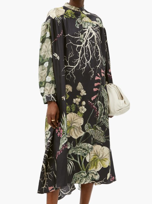 Biyan Liga Ayssen Floral-print Silk-twill Dress Black Multi
