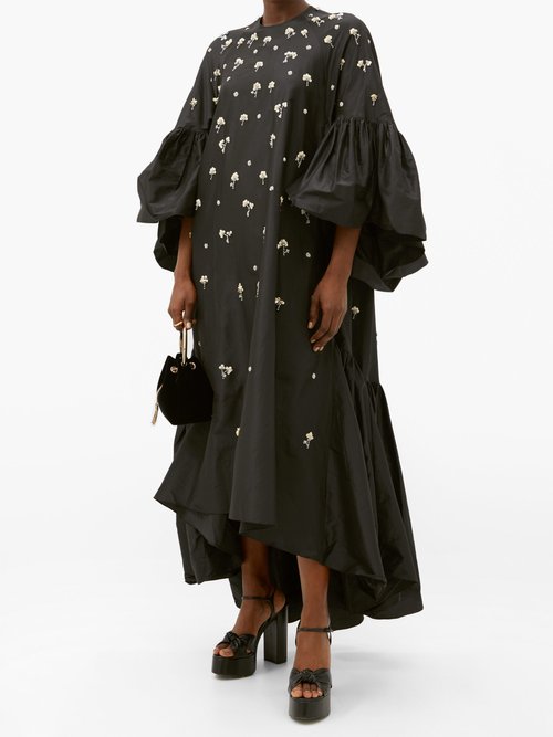 Biyan Gwyn Floral-sequinned Silk-taffeta Gown Black