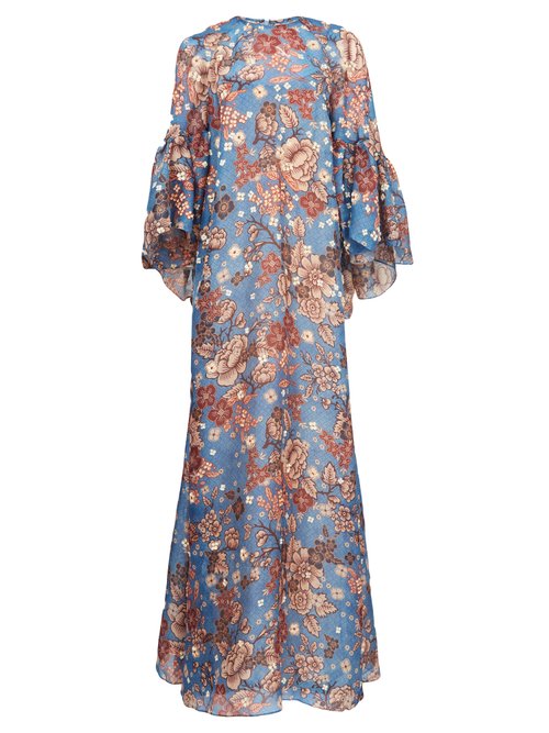 Biyan – Gallie Floral-print Silk Maxi Dress Blue Multi