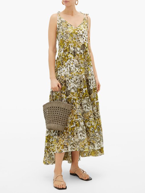 On The Island By Marios Schwab Missi Tiered Floral-print Silk Dress Yellow Print - 60% Off Sale