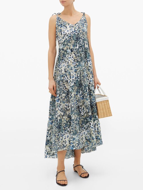 On The Island By Marios Schwab Missi Tiered Floral-print Silk Dress Blue Print – 50% Off Sale