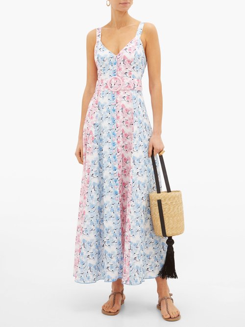 Gül Hürgel Belted Floral-print Linen Dress Blue Multi - 60% Off Sale