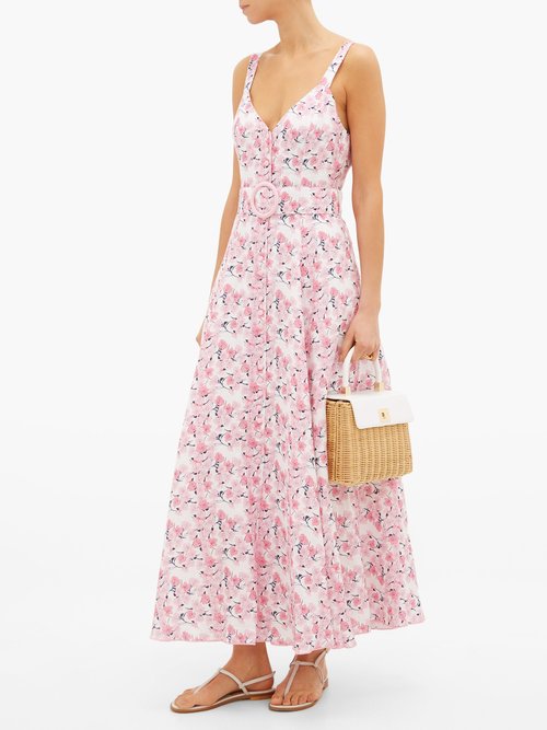 Gül Hürgel Belted Floral-print Linen Dress Pink Print - 40% Off Sale