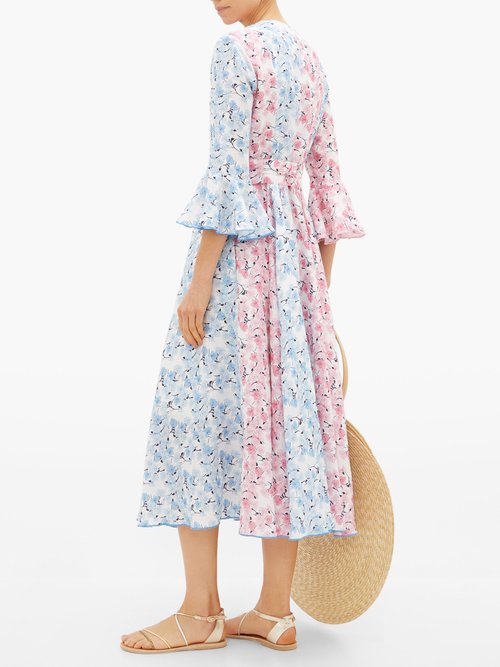 Gül Hürgel Belted Floral-print Linen Midi Dress Blue Multi - 50% Off Sale