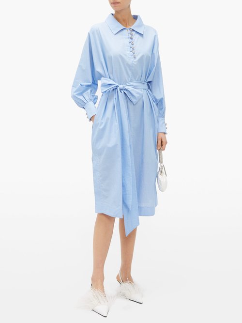 Romance Was Born Queen's Consort Striped-cotton Shirt Dress Blue White - 70% Off Sale