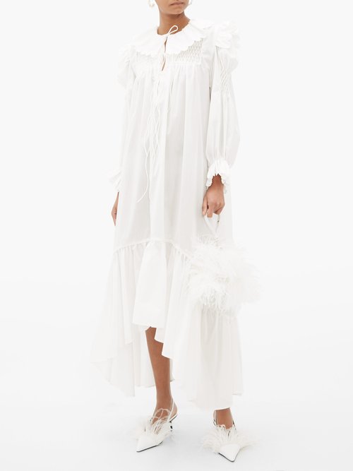 Horror Vacui Defensia Scalloped Cotton-poplin Dress White - 40% Off Sale