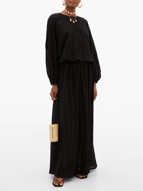 Albus Lumen Licentia Draped Cotton Maxi Dress Black - 30% Off Sale