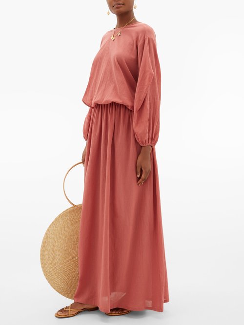 Albus Lumen Licentia Draped Cotton Maxi Dress Pink - 30% Off Sale