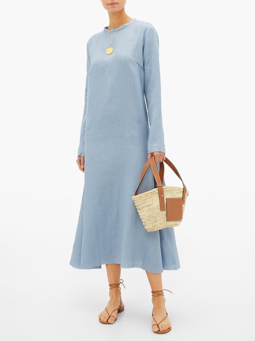 Albus Lumen Tula Long-sleeved Linen Midi Dress Blue - 30% Off Sale