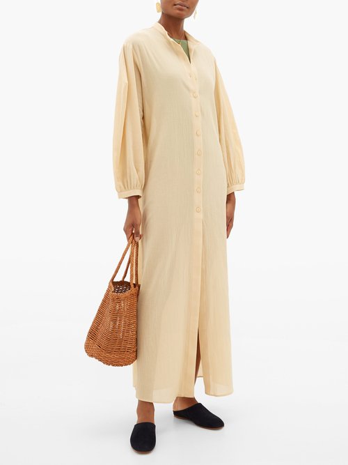 Albus Lumen Levitas Balloon-sleeve Cotton Dress Beige - 40% Off Sale