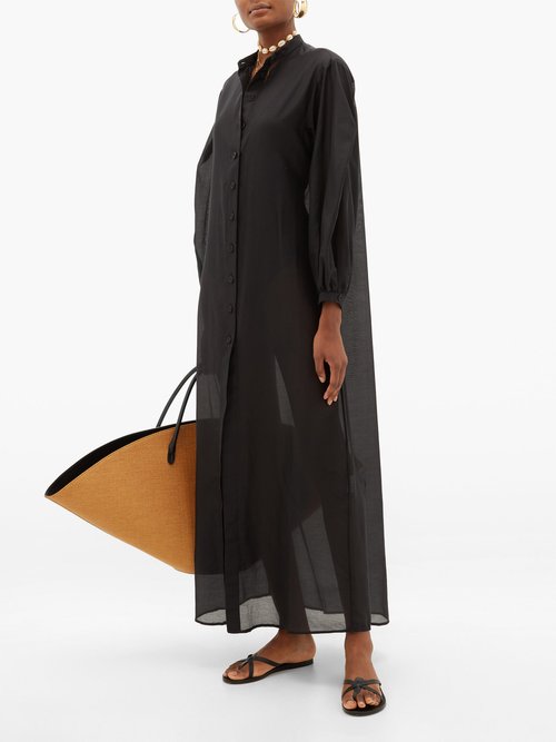 Albus Lumen Levitas Balloon-sleeve Cotton-blend Dress Black - 30% Off Sale