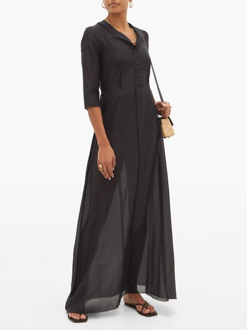 Albus Lumen Andrea Raw-seam Cotton-blend Maxi Dress Black - 30% Off Sale