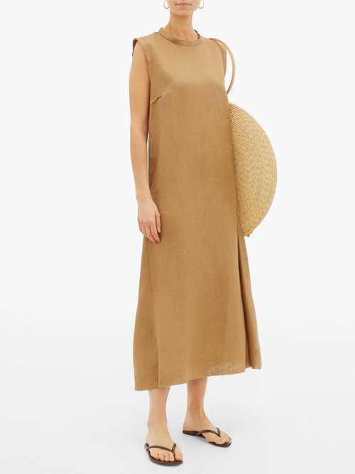 Albus Lumen Agaso Sleeveless Linen Dress Camel - 30% Off Sale