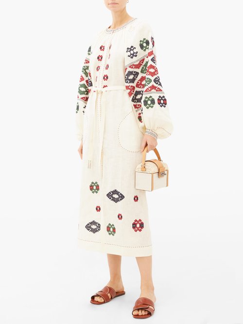 Vita Kin Bodrum Embroidered Linen Dress Cream