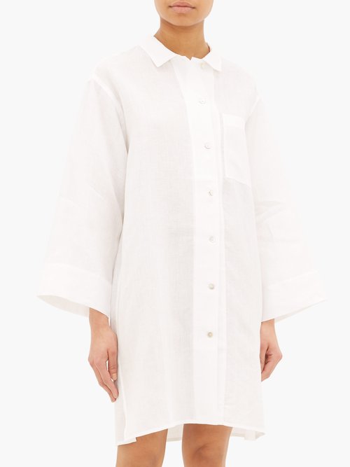 Rossell England Oversized Slubbed-linen Poplin Nightdress White - 40% Off Sale