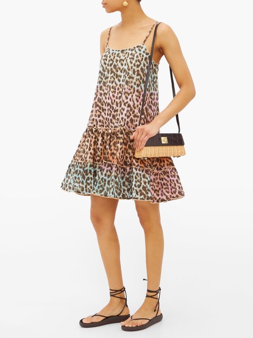 Juliet Dunn Leopard-print Ruffled-hem Cotton Dress Pink Print