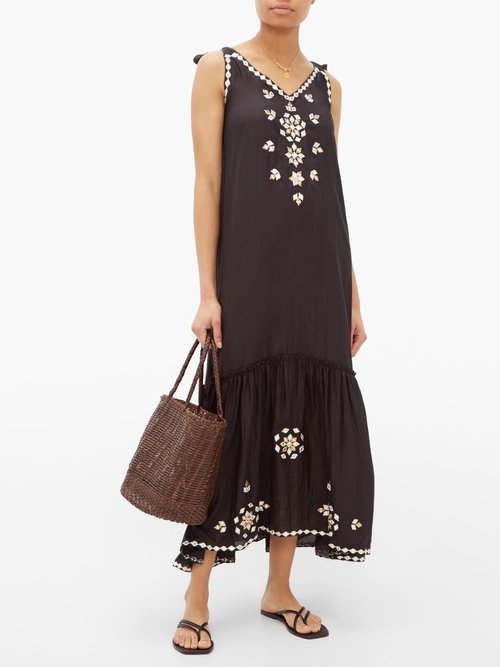 Juliet Dunn Mirror-embellished Silk Dress Black - 50% Off Sale