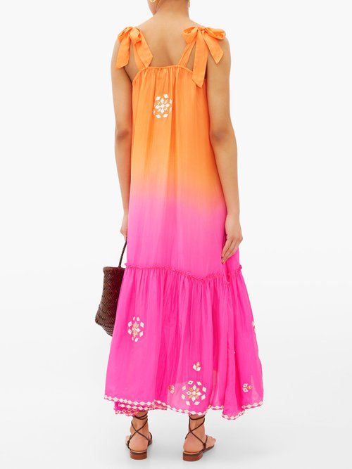 Juliet Dunn Ombré Mirror-embroidered Silk Maxi Dress Orange Multi - 70% Off Sale
