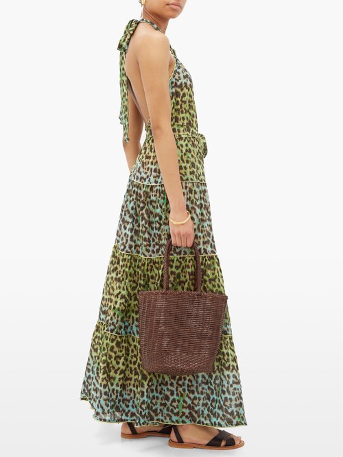 Juliet Dunn Halterneck Leopard-print Cotton Maxi Dress Green Print - 30% Off Sale